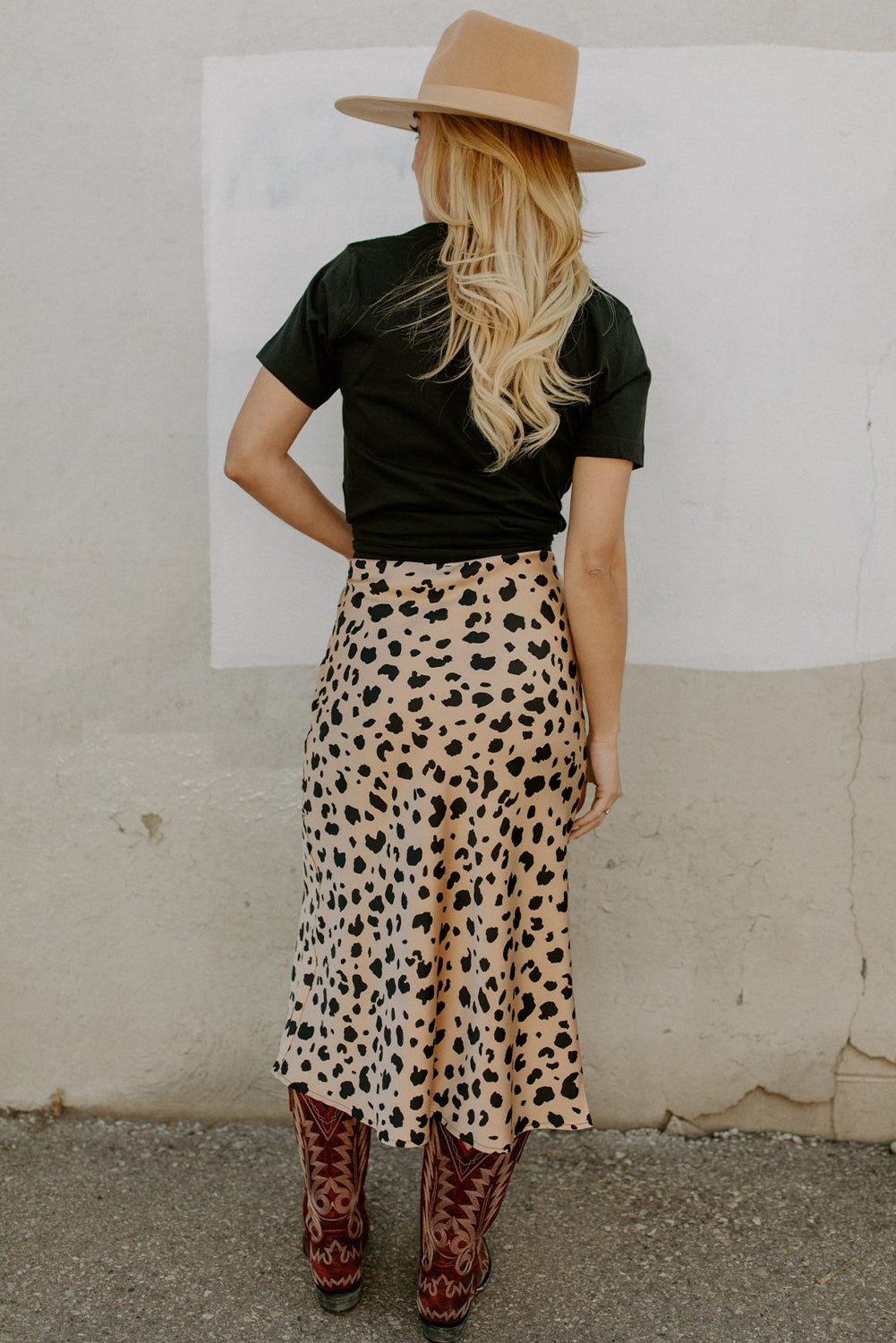 Khaki Leopard Printed Split Midi Skirt