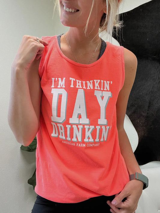 Western 'i'm Thinkin' Day Drinkin' Coral Graphic Tank