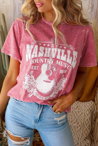 Pink Nashville Rock Band T Shirt Vintage Washed Tee