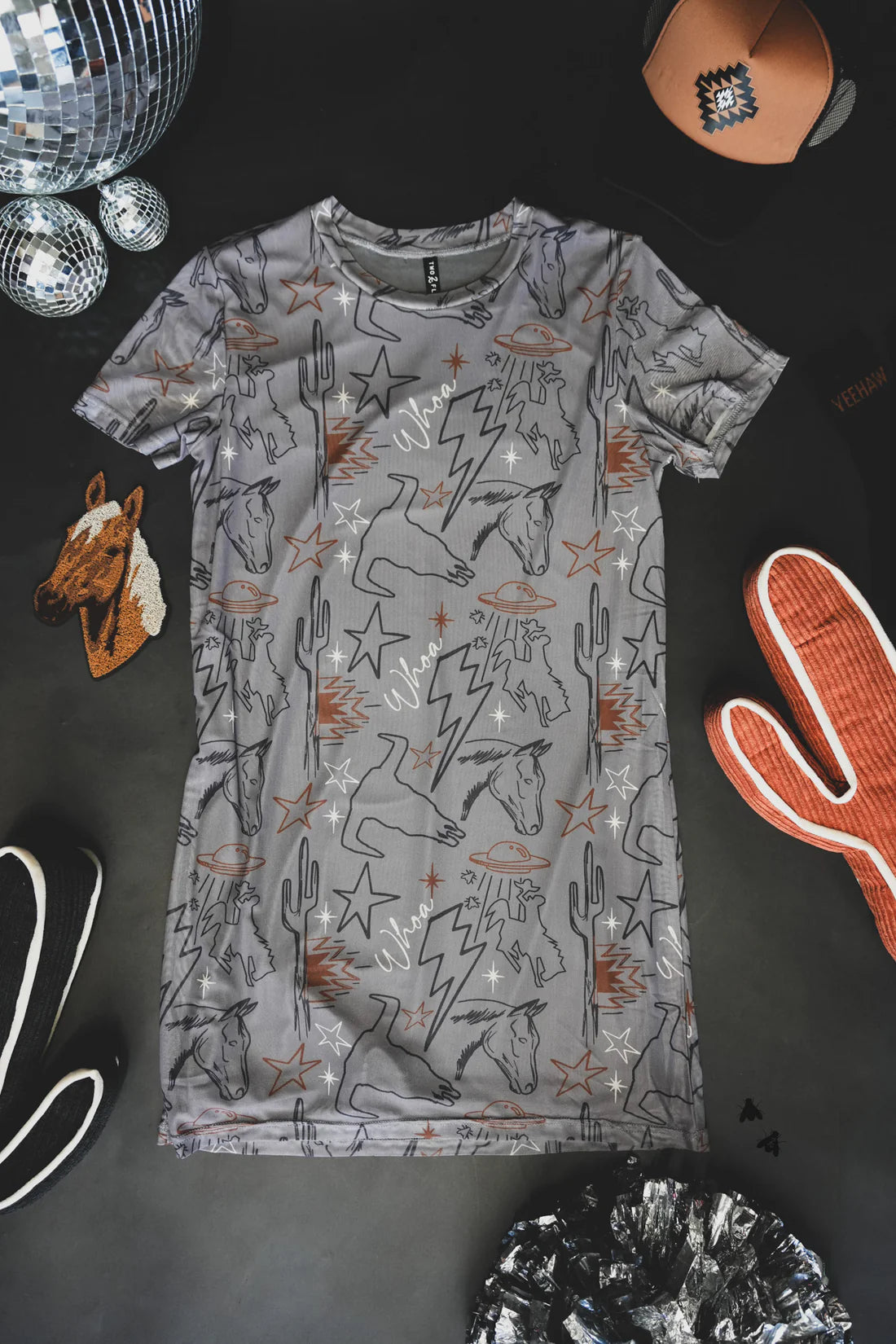 Cosmic Cowtown Mesh T-shirt Dress